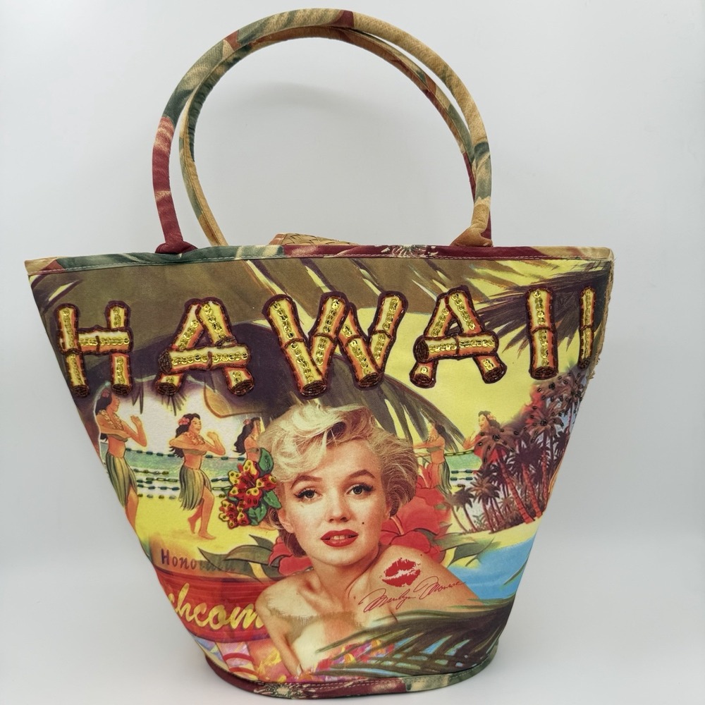 Vintage Hawaii Straw Bucket Bag Marilyn Monroe Beach Tote Purse Ashley M